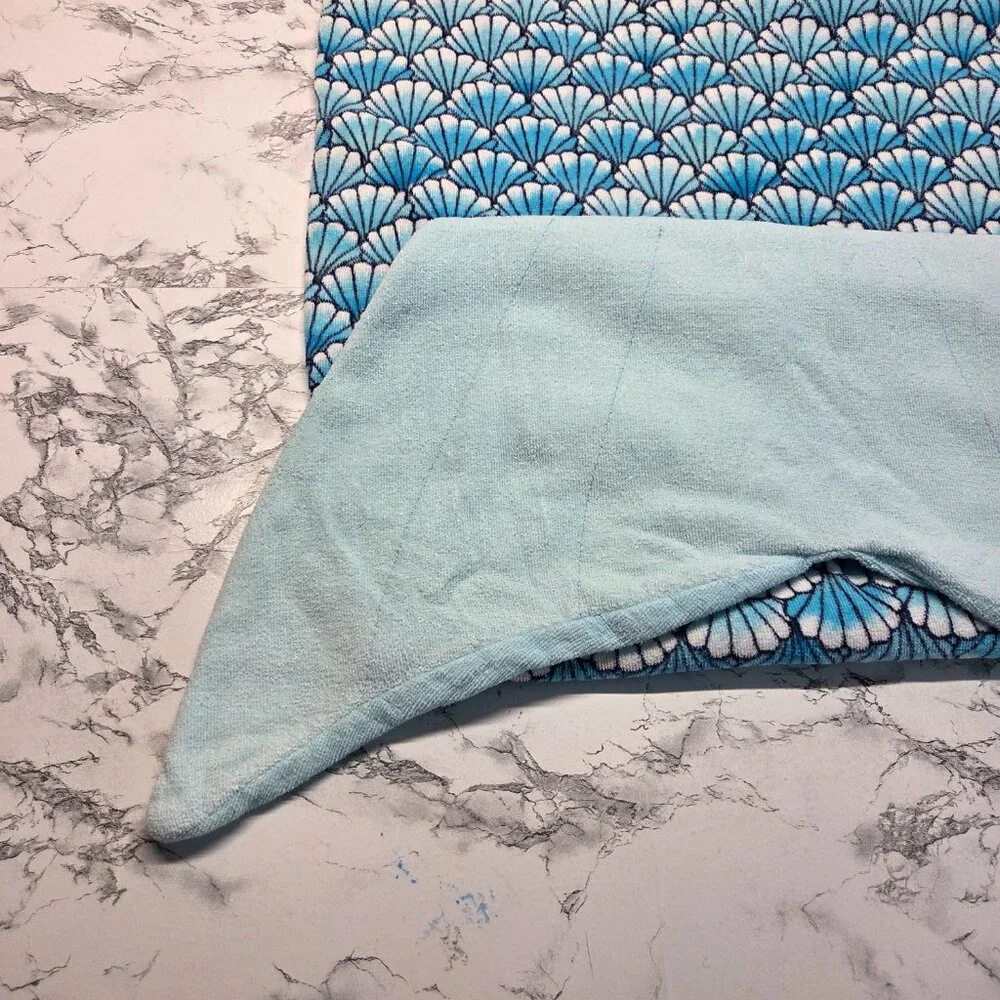Justice Girls Blue Scalloped Sea Shells Long Mermaid Tail Beach Pool Towel